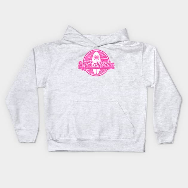 Surf California (Pink) Kids Hoodie by cjboco